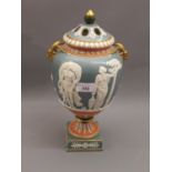 19th Century Wedgwood tri-colour urn shaped pot pourri vase with cover, relief moulded with