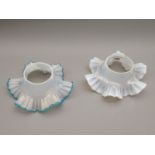 Two 19th Century vaseline glass shades with frilled rims Some nibbles to top rim on both blue