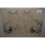 Shinko Deshima, signed ink and gouache, portrait of two cats, dated 1937, 11.5ins x 15.5ins