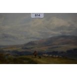 G. ? Young, watercolour, shepherd with sheep and dog in a hilly landscape, signed and dated '89, 8.