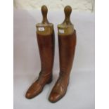 Pair of mid tan leather riding boots with trees by Tom Hill, London