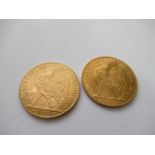 Two French gold twenty franc coins, 1909