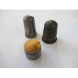 19th Century white metal thimble with integral pincushion together with a Charles Horner silver