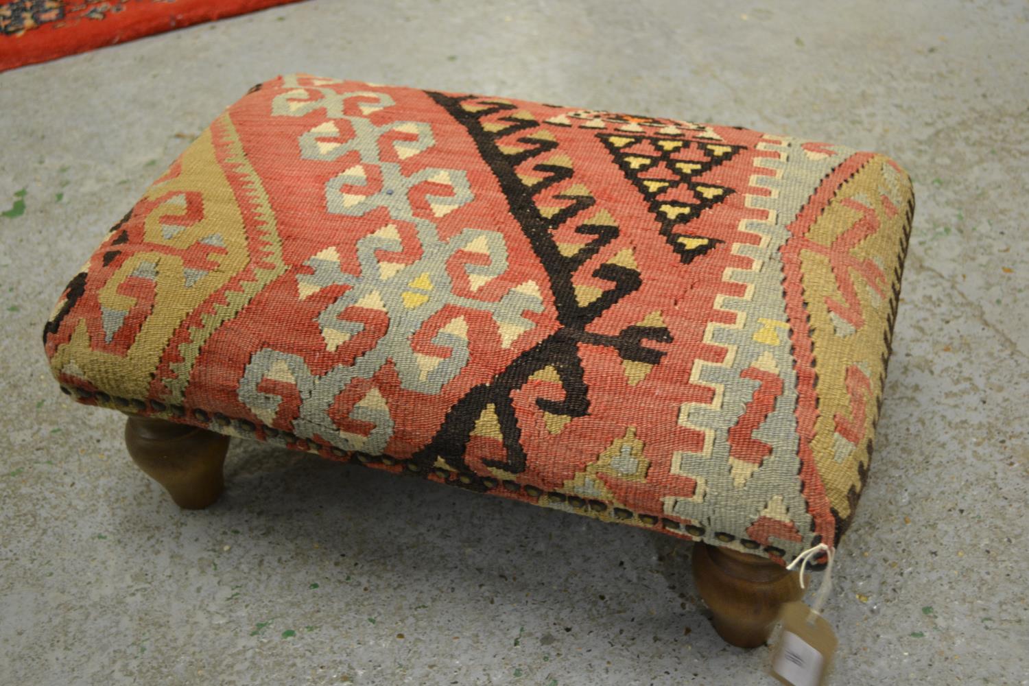 Two large Kelim covered cushions and a small Kelim covered stool - Image 3 of 3