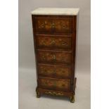19th Century French Kingwood floral marquetry and ormolu mounted pillar chest, the flecked white