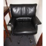 Late 20th Century Strafor black leather upholstered adjustable office chair
