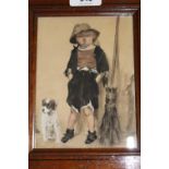 19th Century miniature watercolour and body colour, study of an urchin boy with his dog, 6ins x 4.