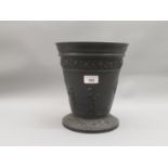 Large Wedgwood black Jasperware vase with typical relief decoration of bands of flowers and