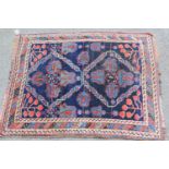 Small Afshar rug of floral design with multiple borders on blue ground (some wear), 42ins x 33ins