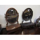 19th Century walnut rectangular swing frame dressing table mirror with two moulded jewel drawers