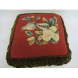 Woolwork floral and bird decorated velvet cushion, approximately 17ins square