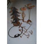 Group of five various iron hanging and standing candle holders