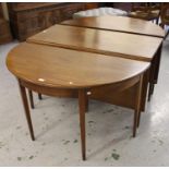 George III mahogany triple section D-end dining table, the moulded top above a shallow frieze raised