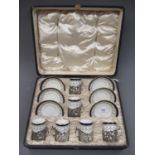 Cased set of six Cauldron coffee cans and saucers with silver holders All in good condition