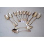 Two pairs of George III London silver tablespoons, pair of London silver dessert spoons and a set of