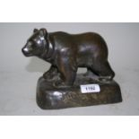 Mid to late 20th Century dark patinated bronze figure of a bear, on a rectangular plinth base, 18ins