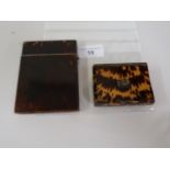 George III tortoiseshell card case together with a similar snuff box