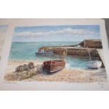 Box containing thirty five unframed watercolours, various harbour and coastal scenes, majority