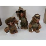 Group of three Ny-Form of Norway composition models of trolls with original labels, the tallest 15.