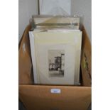 Box containing a large collection of various antique coloured and black and white engravings,