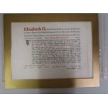 Queen Elizabeth II hand signed Royal Warrant appointing Delme Philip Alfred Underwood to the rank of