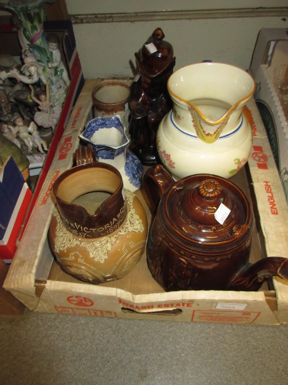 Doulton Lambeth Queen Victoria Commemorative stoneware jug and various other teapots, jugs etc