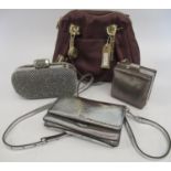 DKNY burgundy leather handbag with gold tone hardware, together with a Michael Kors silver leather