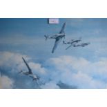 Group of four Robert Taylor colour prints with various pilot signatures including Sir Douglas Bader,