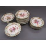 19th Century gilt and floral painted dessert service comprising; two comports , four smaller