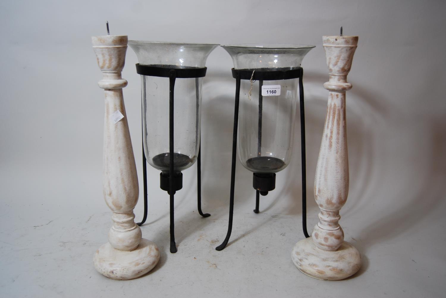 Pair of iron table lamps (at fault), 17ins high each and a pair of white painted distressed