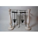 Pair of iron table lamps (at fault), 17ins high each and a pair of white painted distressed