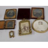 Three various Ambrotypes in leather cases, together with three other photographic miniatures in gilt