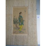 Elyse Ashe Lord, signed coloured etching, portrait of an oriental girl, 12ins x 6.5ins, unframed