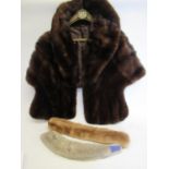 Ladies dark brown mink fur cape and two fur stoles