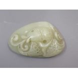 Chinese green hardstone pendant carved with a fish