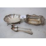 Sheffield silver oval pierced bonbon dish, similar rectangular silver bonbon dish and a set of