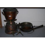 Large copper samovar, brass preserve pan and other miscellaneous metalware