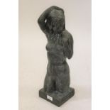 Mid 20th Century dark patinated and verdegris bronze figure of a female nude, bearing signature S.