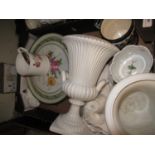 German floral decorated porcelain pedestal vase, a Limoges floral decorated wall plate and other
