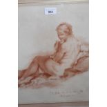 Antique red monochrome pencil study of a reclining nude female, indistinctly insribed, gilt