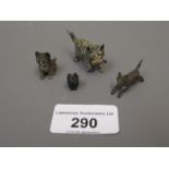 Four various miniature Austrian cold painted bronze figures of cats