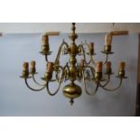 Christopher Wray brass twelve light electrolier in antique Dutch style, 21ins high excluding chain
