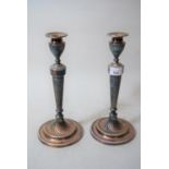 Pair of 19th Century silver plated spiral twist column candlesticks, 12ins high