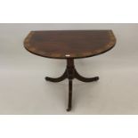 Good quality reproduction mahogany rosewood crossbanded and boxwood line inlaid D-end dining table