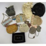 Five beadwork evening purses and various other small leather and chain mail purses, together with