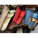 Three various violin cases, one late 19th Century with canvas covering and leather handle