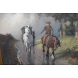 George Mortram Moorhouse signed pastel, boy with horses and caravan on a country lane, 12.5ins x