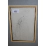 Pencil sketch, Queen Victoria in her Coronation robes, attributed verso to Sir George Hayter, 8ins x