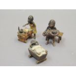 Miniature Austrian cold painted bronze figure of a mother and baby, similar figure of a mother