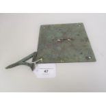 Small patinated metal sundial in antique style, 6ins square approximately (Gnomon detached)